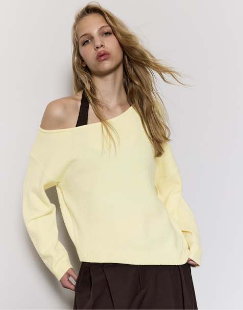 Stradivarius - Asymmetrisch gebreide sweater in pastel geel - view 1