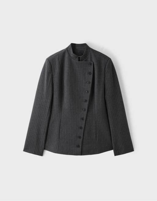Stradivarius asymmetrische blazer met meerdere knopen in donkergrijs, 6 van 7