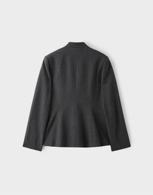Stradivarius asymmetrische blazer met meerdere knopen in donkergrijs, 7 van 7