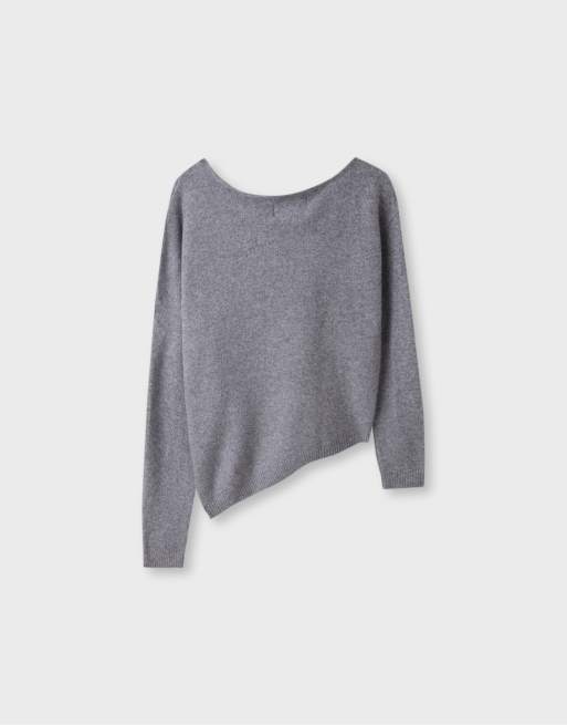 Stradivarius asymmetrische gebreide sweater in grijs, 7 van 7