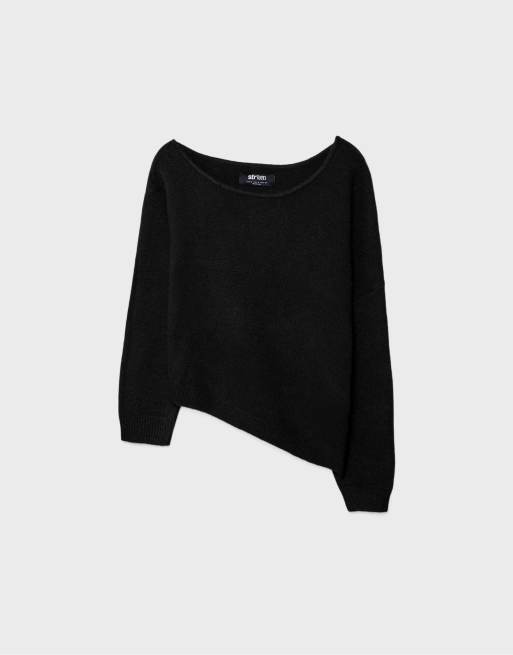 Stradivarius - Asymmetrische gebreide sweater in zwart, 6 van 7