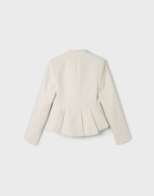 Stradivarius asymmetrische jacquard blazer in ecru, 7 van 7