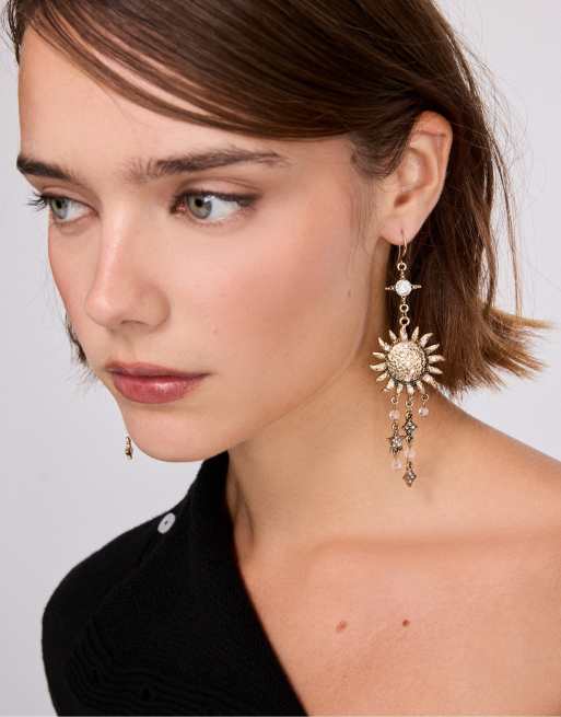 Stradivarius asymmetrische Sonnen- und Mondohrringe in Gold, 2 von 4
