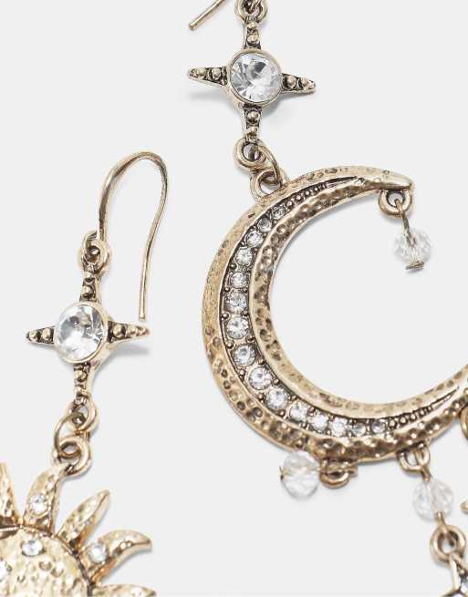 Stradivarius asymmetrische Sonnen- und Mondohrringe in Gold, 4 von 4