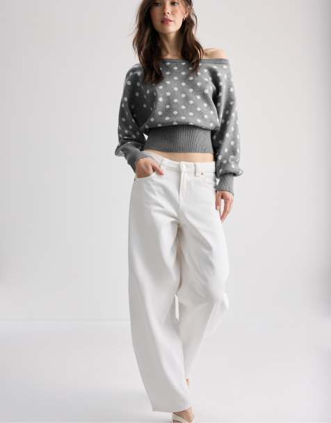 Stradivarius asymmetrische trui met geribbelde zoom in donkergrijs - view 1