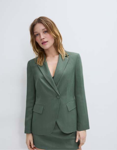 Stradivarius – Asymmetrischer Blazer in Khaki - view 1
