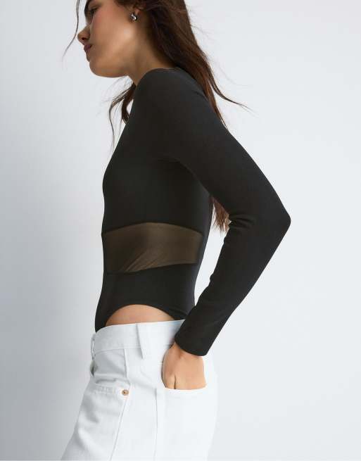 Stradivarius – Asymmetrischer Body in Schwarz mit durchscheinenden Details, 3 von 4