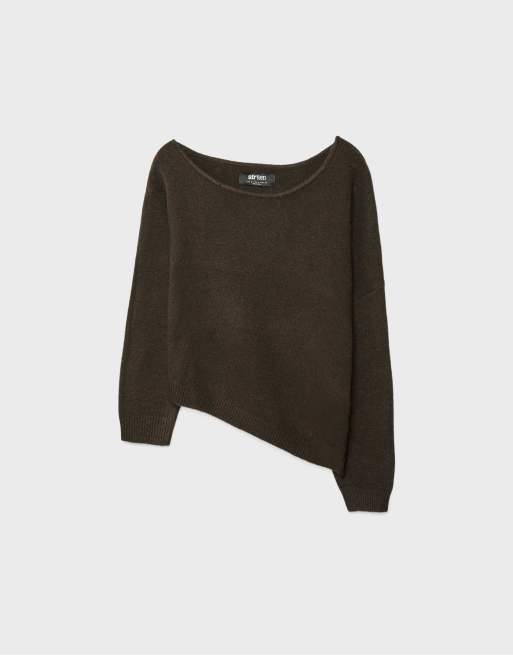 Stradivarius – Asymmetrischer Strickpullover in Braun, 6 von 7
