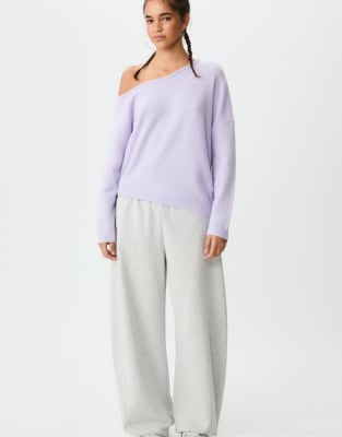 Stradivarius - Asymmetrischer Strickpullover in Mauve-Lila