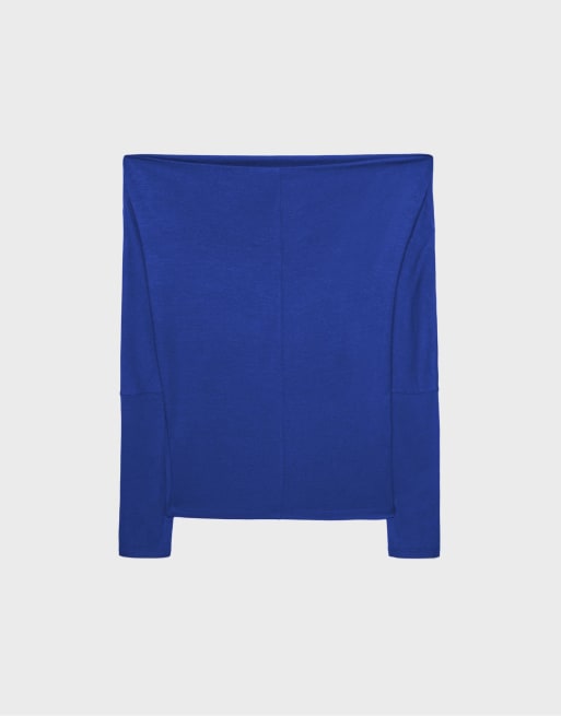 Stradivarius – Asymmetrisches T-Shirt aus Modal in knalligem Blau, 7 von 7