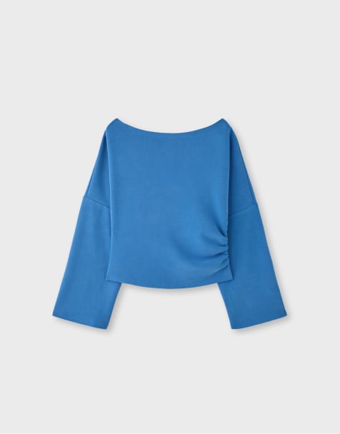 Stradivarius asymmetrisk cropped sweatshirt i elektrisk blå - view 1
