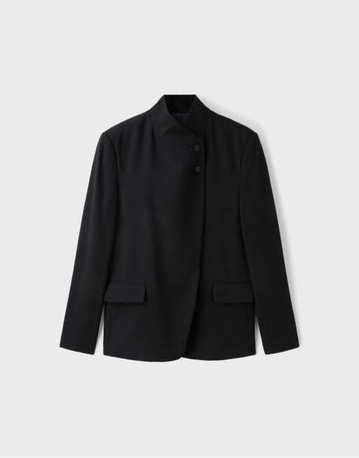 Stradivarius asymmetrisk kavaj i svart ullmix, 6 av 7