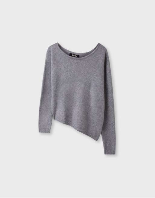 Stradivarius asymmetrisk stickad tröja i grått, 6 av 7