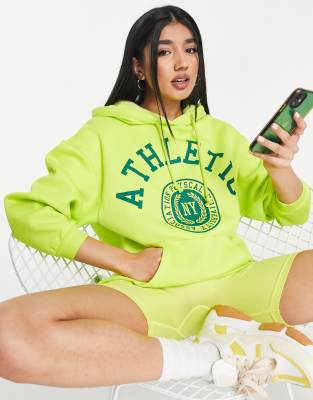 Stradivarius - Athletic - Sweat à capuche oversize d’ensemble - Jaune