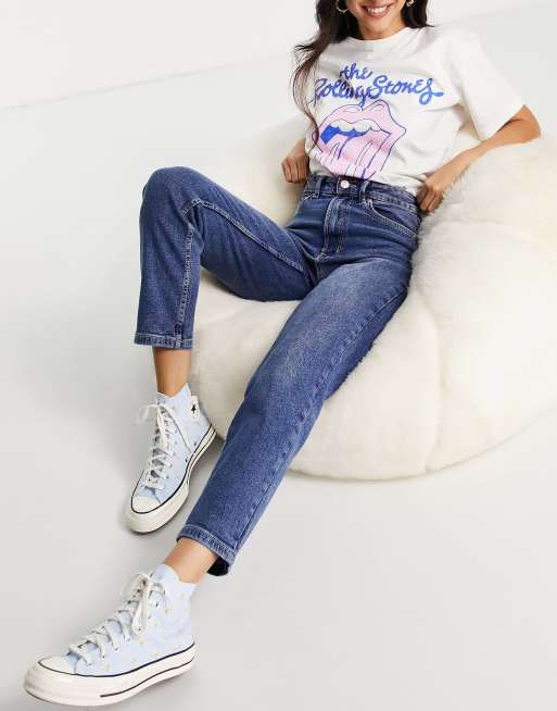Stradivarius - Autentiske blå mom-jeans i slim fit med stræk