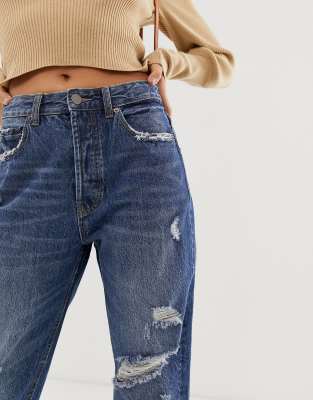 dark wash ripped mom jeans