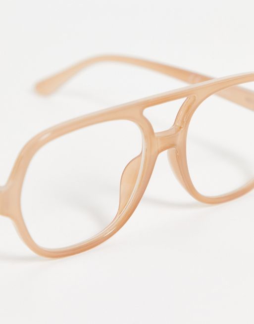 Stradivarius aviator clear lens glasses in beige