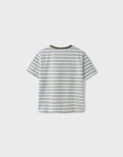 Stradivarius B01 regular randig t-shirt i khaki, 7 av 7