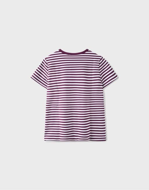 Stradivarius B02 basic striped regular fit soft-touch t-shirt in dark purple, 7 of 7