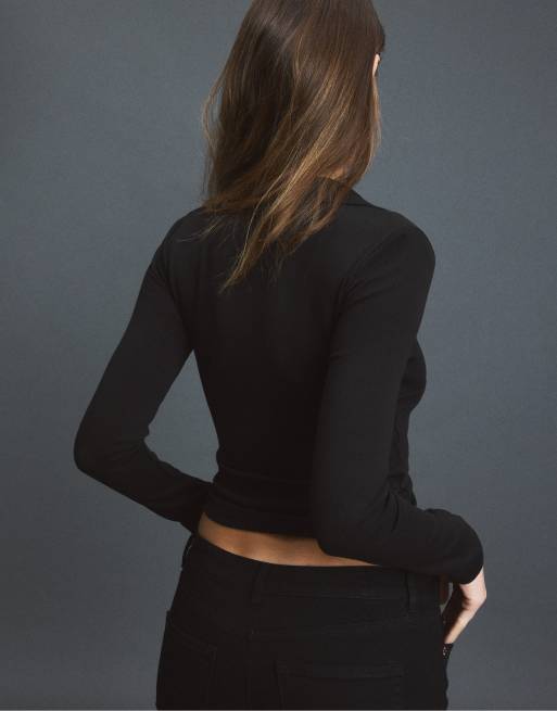 Stradivarius B03 stretch polo shirt in black, 3 of 7