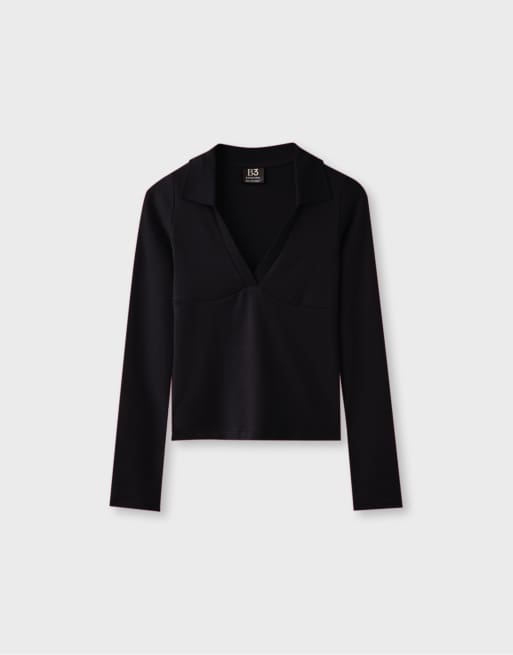 Stradivarius B03 stretch polo shirt in black, 6 of 7