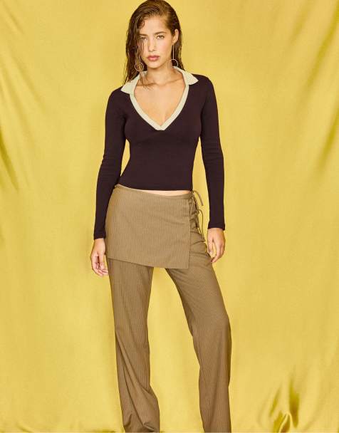 Stradivarius B03 stretch polo shirt in brown - view 1