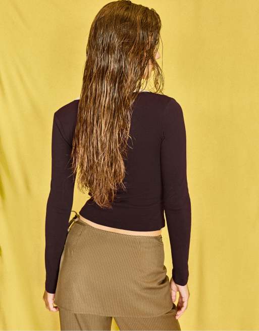 Stradivarius B03 stretch polo shirt in brown, 3 of 7
