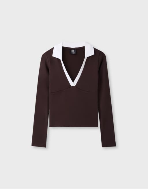 Stradivarius B03 stretch polo shirt in brown, 6 of 7