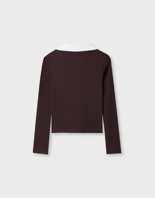Stradivarius B03 stretch polo shirt in brown, 7 of 7