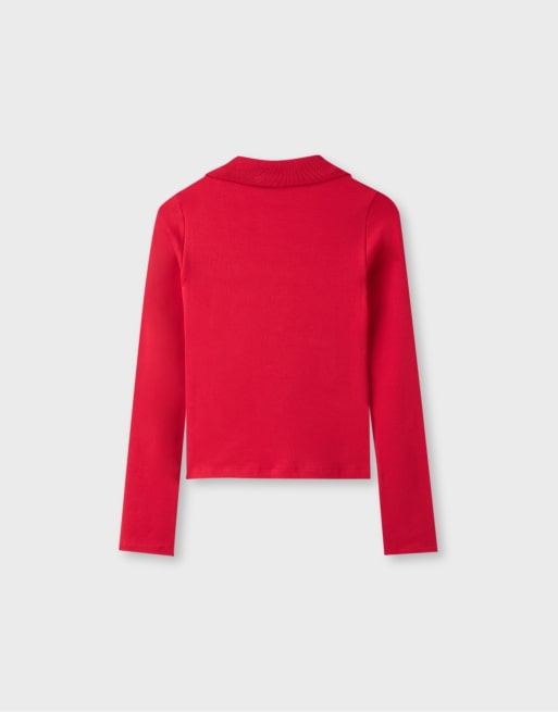 Stradivarius B03 stretch polo shirt in dark red, 7 of 7
