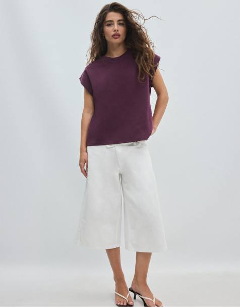Stradivarius B06 basic T-shirt met verlaagde schouders in donkerpaars - view 1