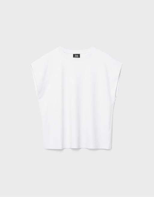 Stradivarius - B06 - Ecrufarvet basis-T-shirt med sænkede skuldre, 6 af 7