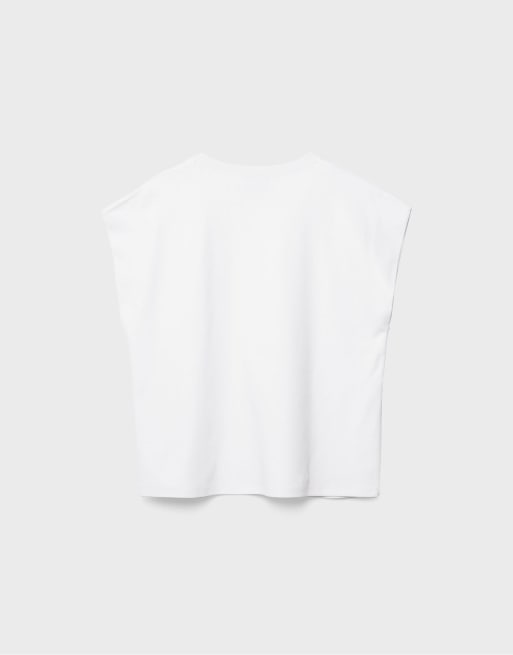 Stradivarius - B06 - Ecrufarvet basis-T-shirt med sænkede skuldre, 7 af 7