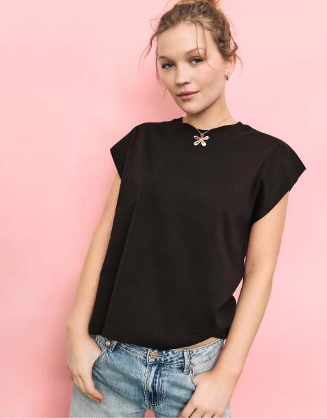 Stradivarius - B06 - T-shirt basique à épaules tombantes - Marron - view 1