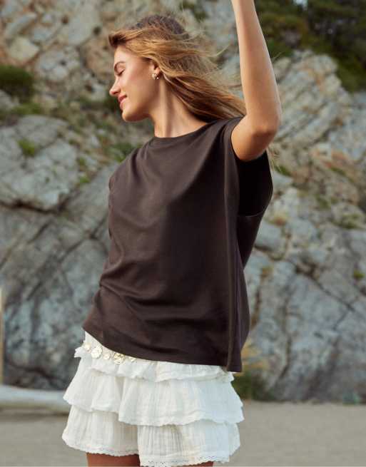 Stradivarius - B06 - T-shirt basique à épaules tombantes - Marron, 2 de 7