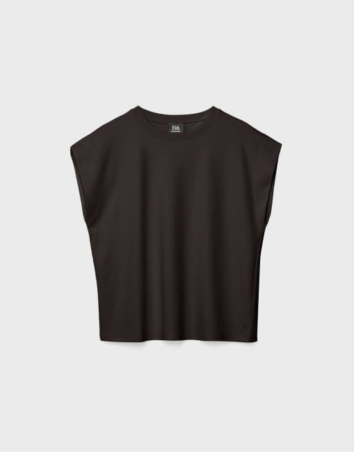 Stradivarius - B06 - T-shirt basique à épaules tombantes - Marron, 6 de 7
