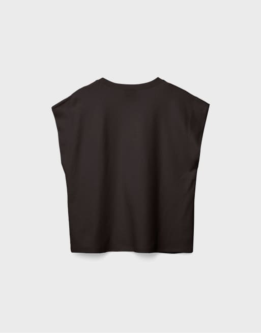 Stradivarius - B06 - T-shirt basique à épaules tombantes - Marron, 7 de 7