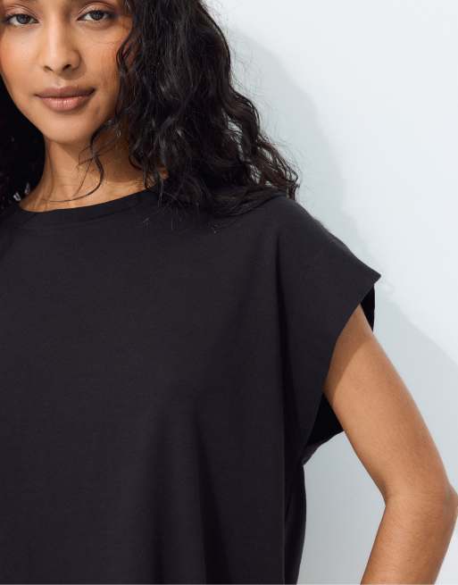 Stradivarius - B06 - T-shirt basique à épaules tombantes - Noir, 4 de 7
