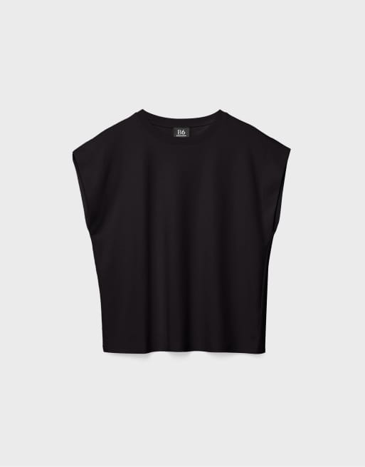 Stradivarius - B06 - T-shirt basique à épaules tombantes - Noir, 6 de 7