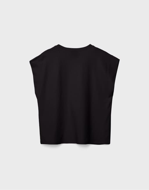 Stradivarius - B06 - T-shirt basique à épaules tombantes - Noir, 7 de 7