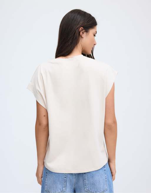 Stradivarius - B06 - T-shirt basique à épaules tombantes - Taupe, 3 de 7