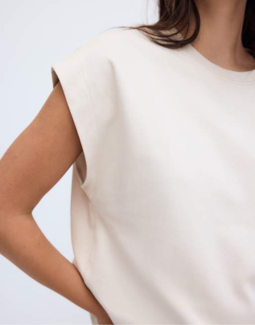 Stradivarius - B06 - T-shirt basique à épaules tombantes - Taupe, 4 de 7