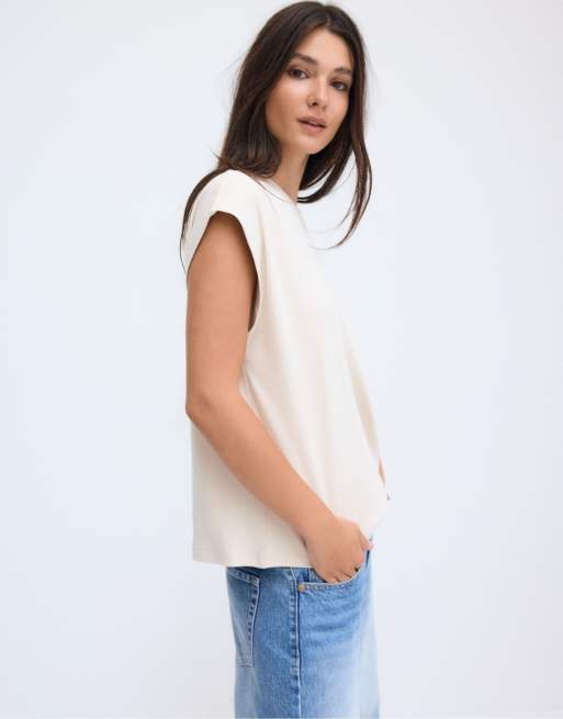 Stradivarius - B06 - T-shirt basique à épaules tombantes - Taupe, 5 de 7
