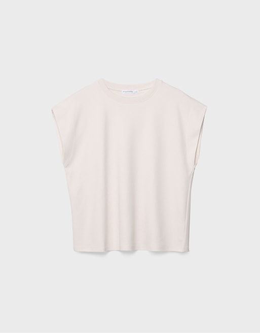 Stradivarius - B06 - T-shirt basique à épaules tombantes - Taupe, 6 de 7