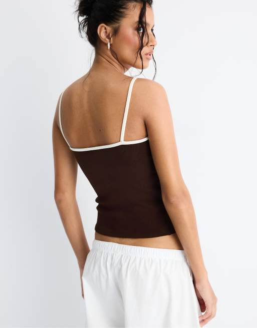 Stradivarius - B07 - Brun top med ribbede stropper, 3 af 4
