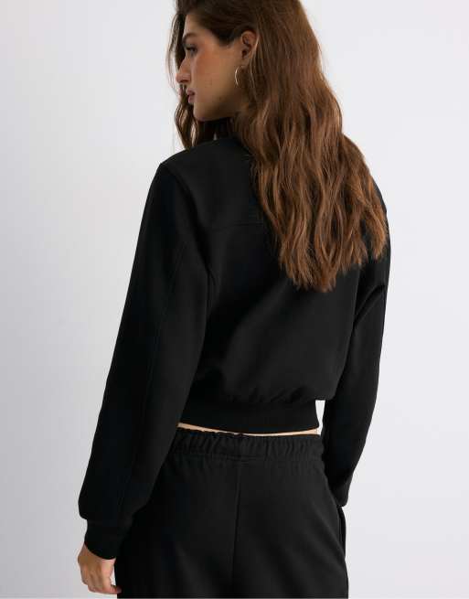Stradivarius B09 cropped high-neck zip-up sweatshirt in black, 3 of 7