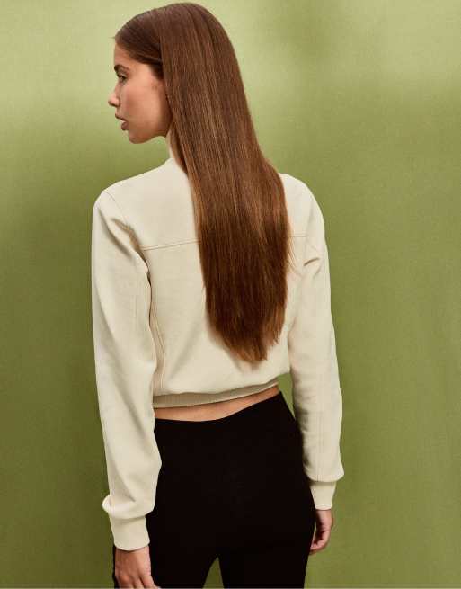 Stradivarius B09 cropped sweatshirt met hoge hals en rits in vanille, 3 van 7