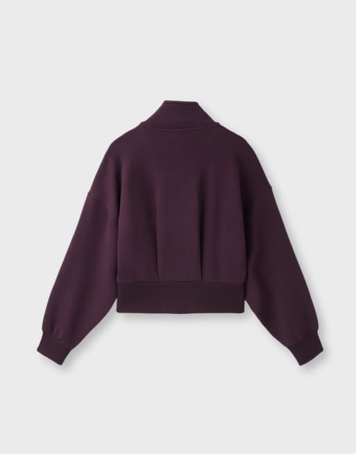 Stradivarius B10 sweatshirt med dragkedja och krage i mörklila, 2 av 2