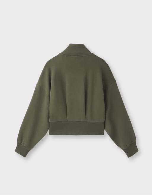 Stradivarius B10 sweatshirt med lynlås og krave i khaki, 2 af 2