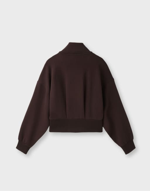 Stradivarius B10 zip-up sweatshirt with collar in brown, 2 of 2
